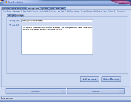 Web Traffic Machines Forum Dominator Create a Message Screenshot