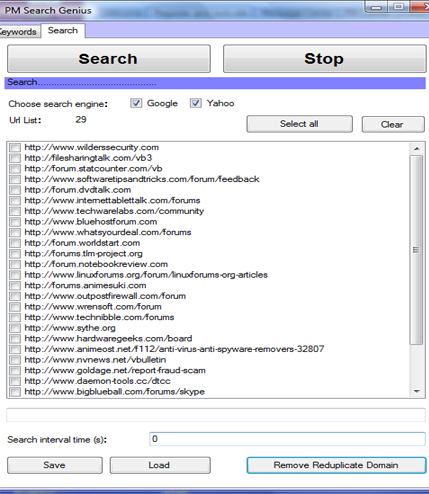 Web Traffic Machines Forum Dominator Forum Search Tool Screenshot